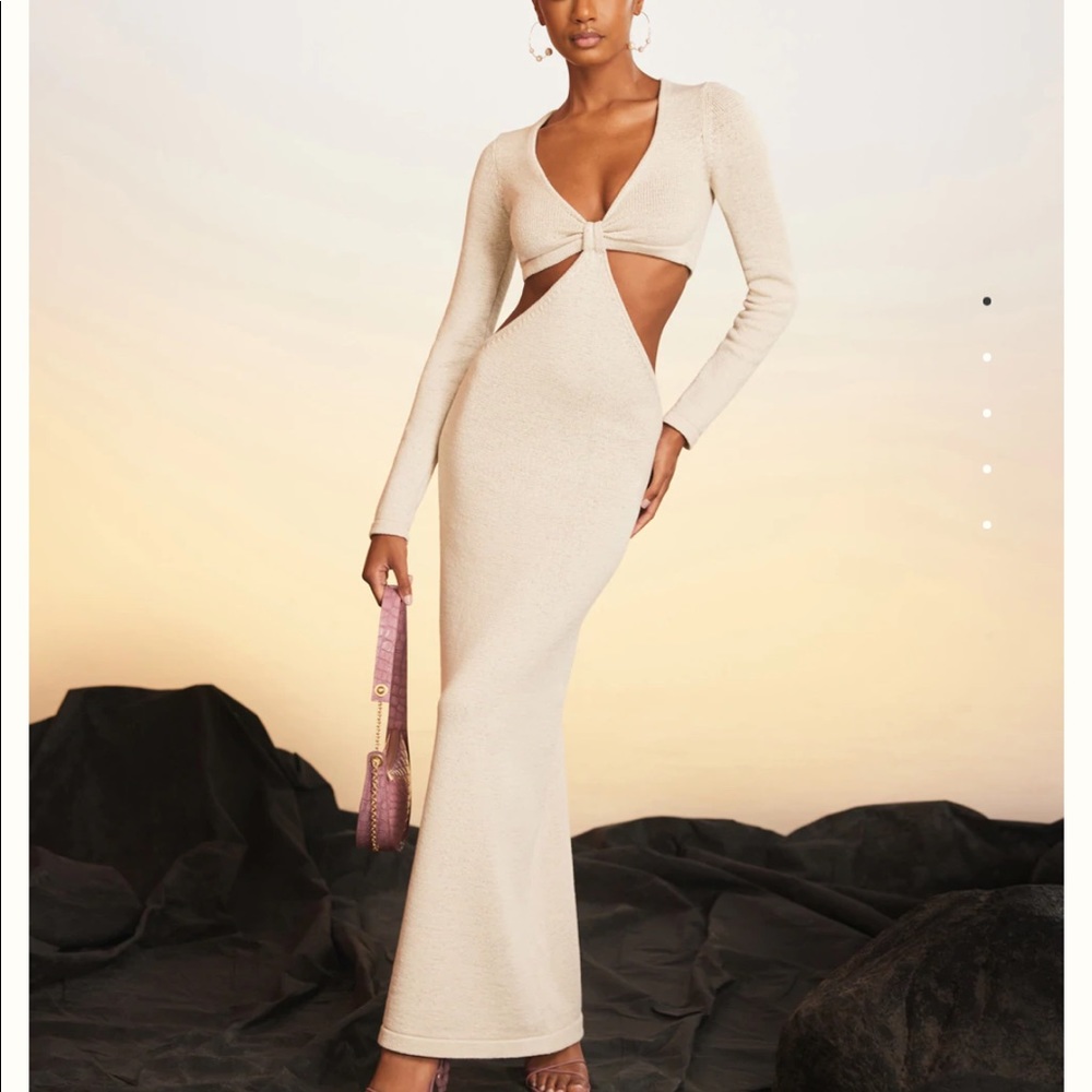 Cult Gaia Beige Long Sleeve Cut-Out Dress